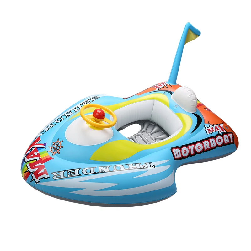 Inflatable Motorboat Pool Float Ring With Steering Wheel Horn Summer Swimming Float Seat Boat Water Toys For Kids