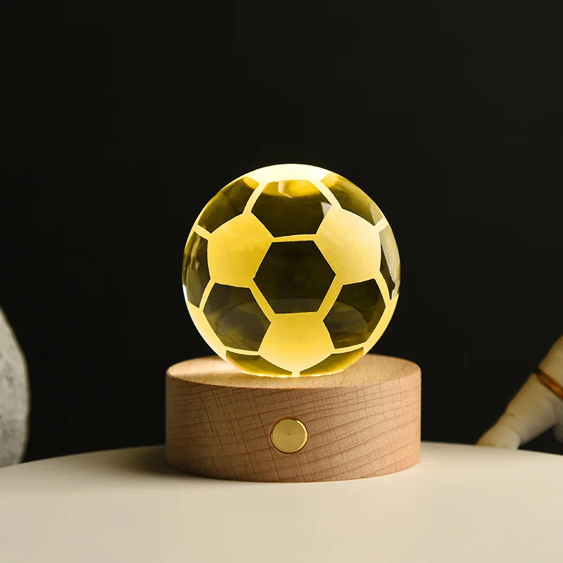 Glowing rain cloud healing crystal ball night light indoor bedroom wooden round base table lamp ornament