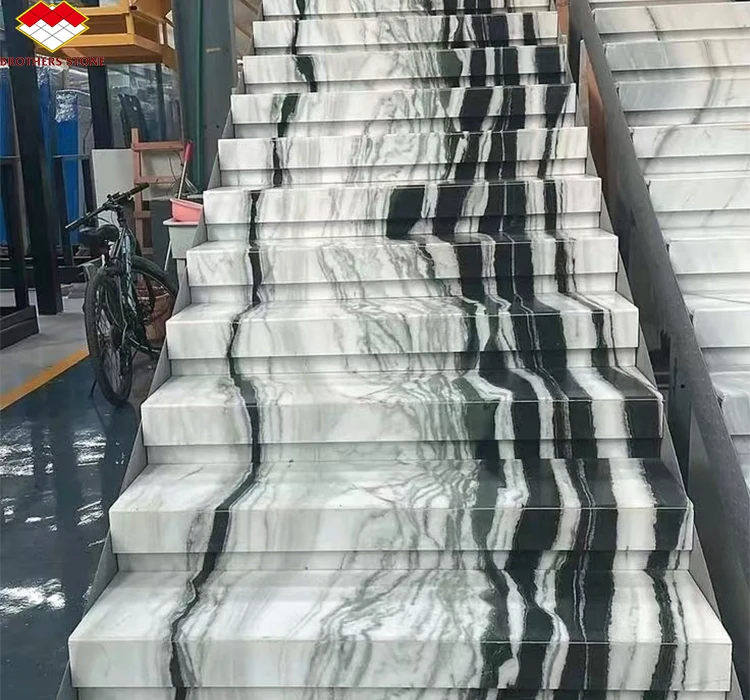 Modern natural marble designs stairs u shaped staircase treads for interior villa or residential from Foshan factory