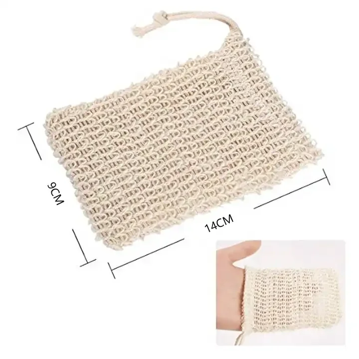 High Quality Hemp Sisal And 100% Cotton Beige Mesh Bath Foam Exfoliating Soap Bags Zero Waste Pouch For Industry Use