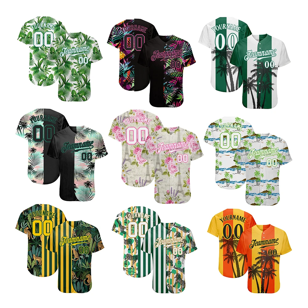Custom Embroidery sublimation Baseball Uniform Shirt Wholesale Cheap Hawaii Style Baseball Jersey