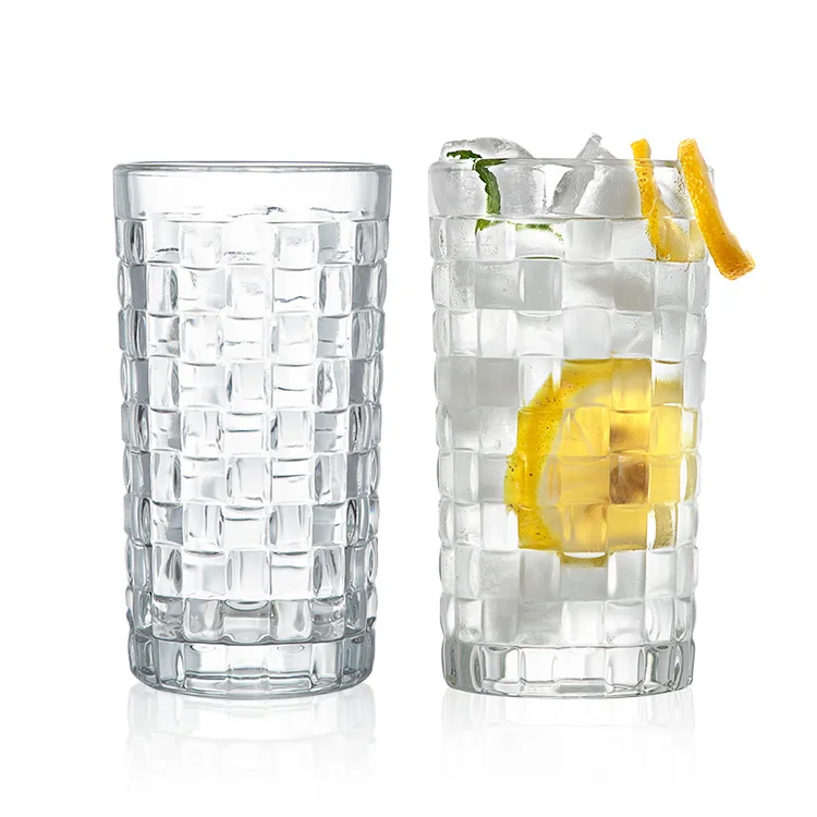 Dishwasher Safe Cocktail Clear Heavy Base Tall Plaid Beer Glasses  Bar Glass Water Wine Juice Iced Tea Glasses for drinking