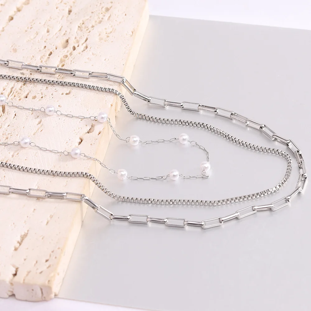 2024 Fashion 3 Layered Chain Necklace 18K Gold Plated Stainless Steel Waterproof Fine Neck Collar Chain Necklace for woman