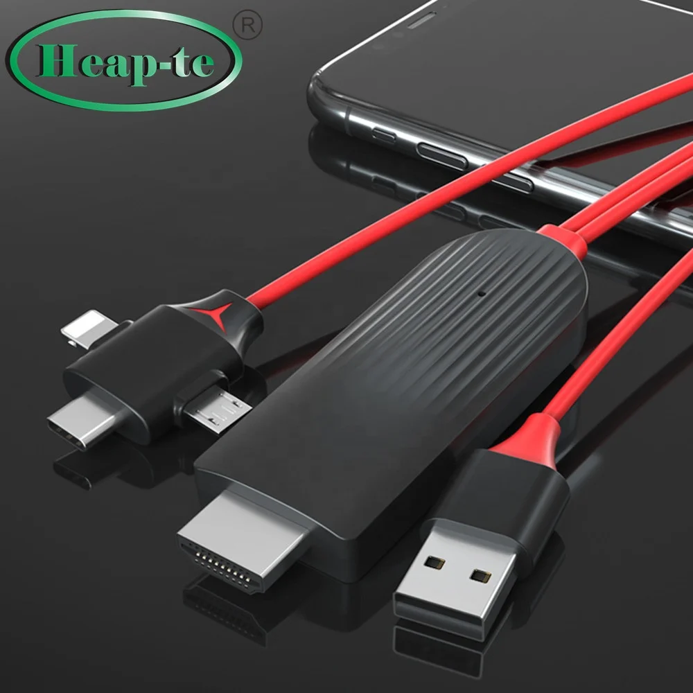 3 In 1 Lightning Micro USB Type-C Port To HDMI Cable Adapter For Mobile Phone To TV