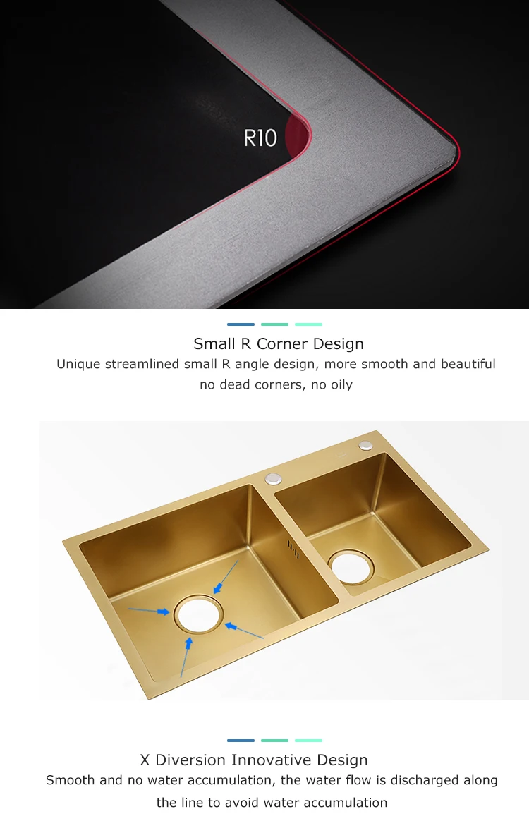 retro deep double imported domestic undercount new wash sink stainless steel kitchen golden sink