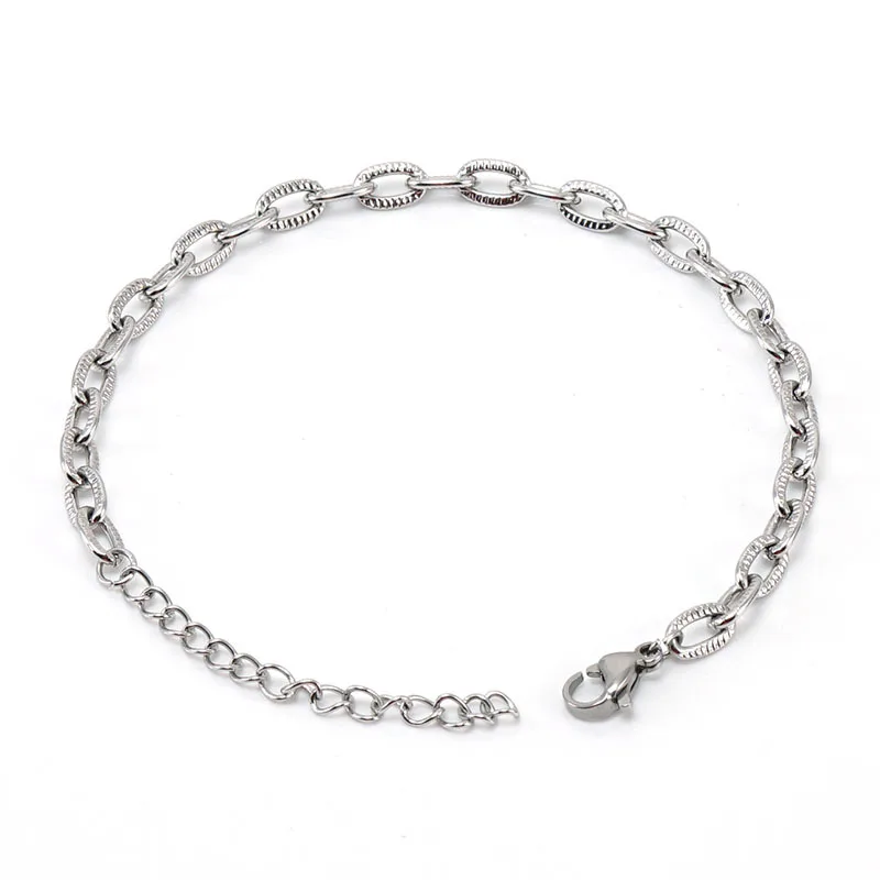 Wholesale Textured Oval Cable Chain 304L Stainless Steel Bracelet Adjustable Simple Design Popular Fine Link Chain Anklet