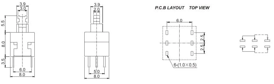 8x8 automotive push button switches PB-22E08