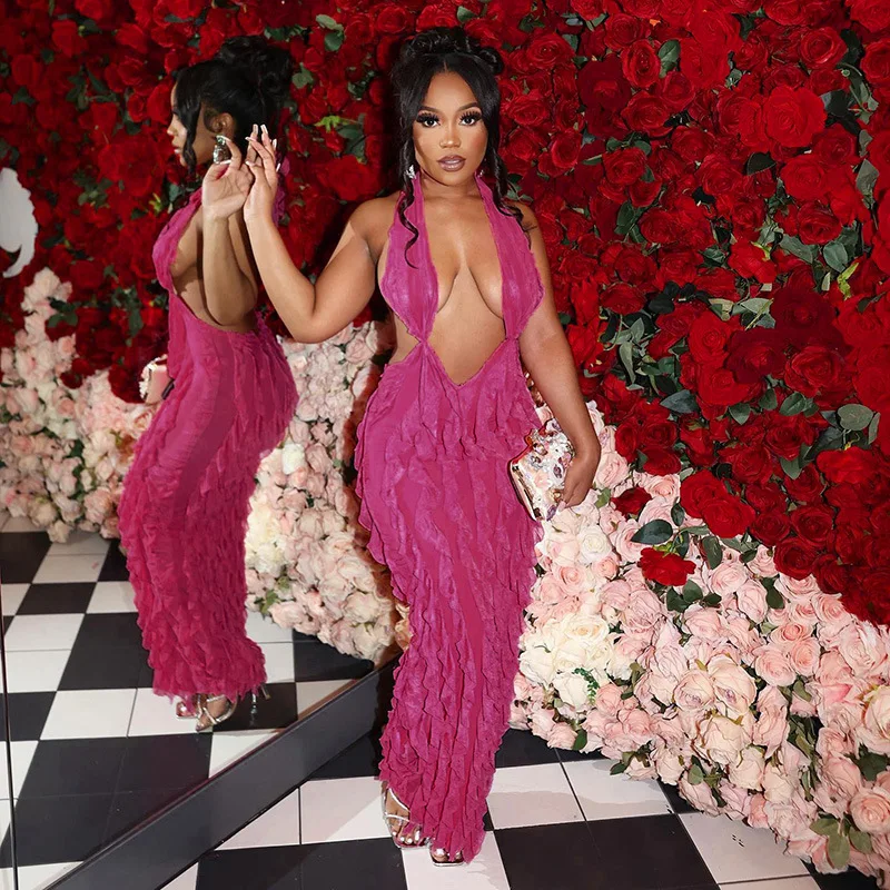 Peeqi K22D24849 2023 summer fashion sleeveless backless long maxi dress solid bodycon tether hollow out women sexy party dress