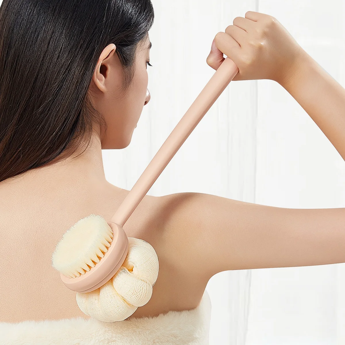 Superior Quality Soft Double-sided Sponge Brush Head Long Handle Liquid Soap Skin Massage Back Shower Bath Brush