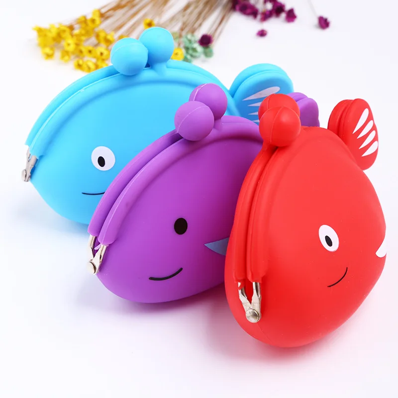 Factory Cheap Silicone Coin Purse OEM Design Mini Coin Bag for Kids Girl Change Pouch Cute Fish Silicone Wallet