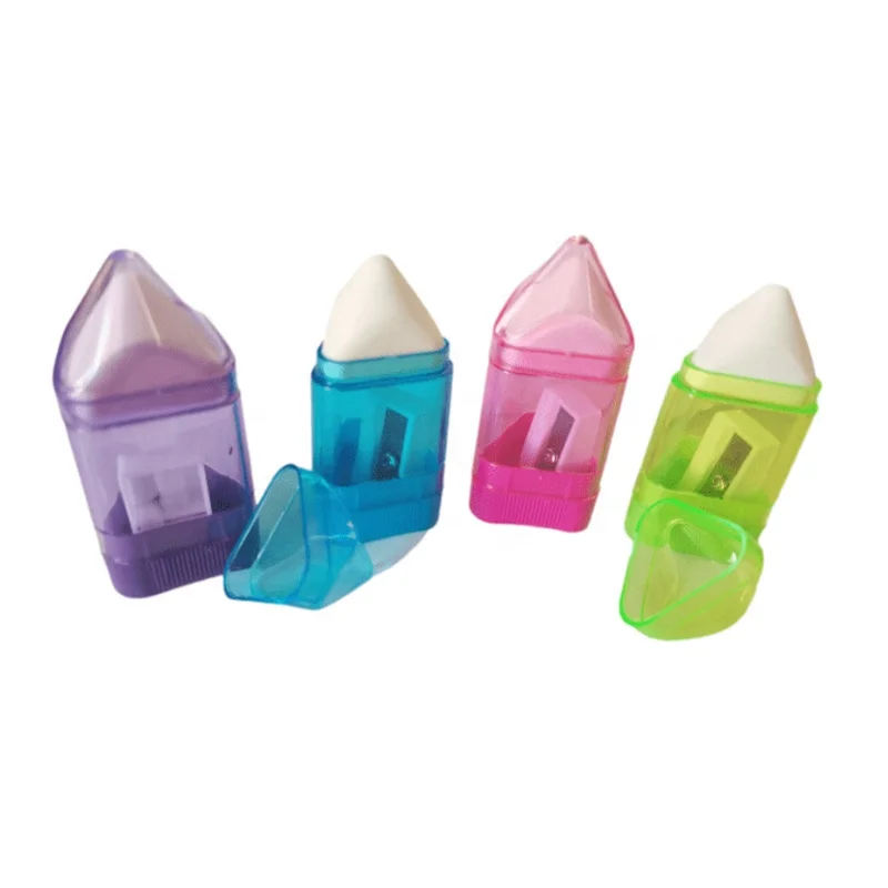 Customized 2 in 1 clear manual pencil sharpener with eraser for student and kids