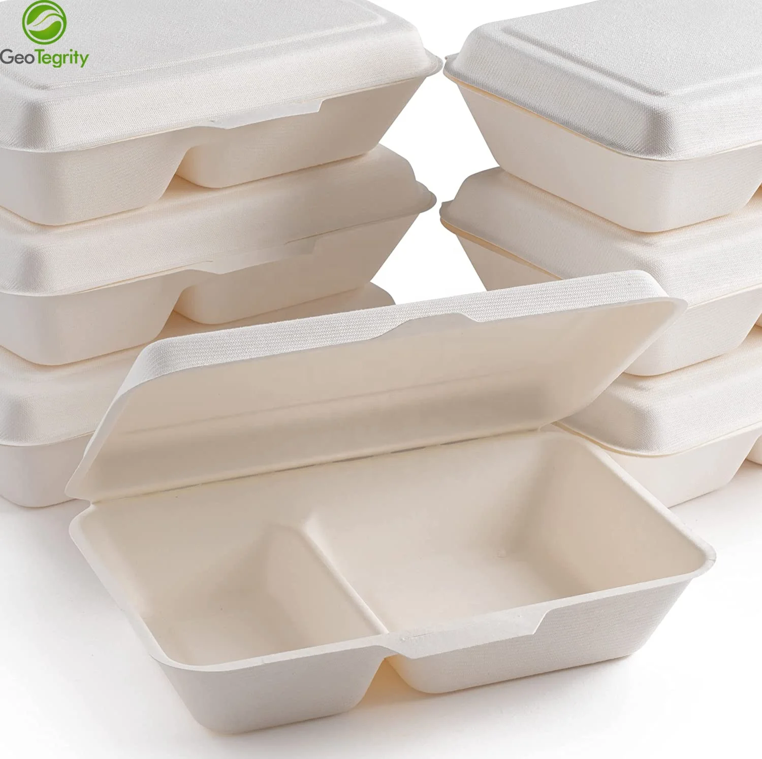 Eco-friendly Biodegradable Sugarcane Bagasse Pulp Molded Clamshell Lunch Boxes For Fast Food Take Away