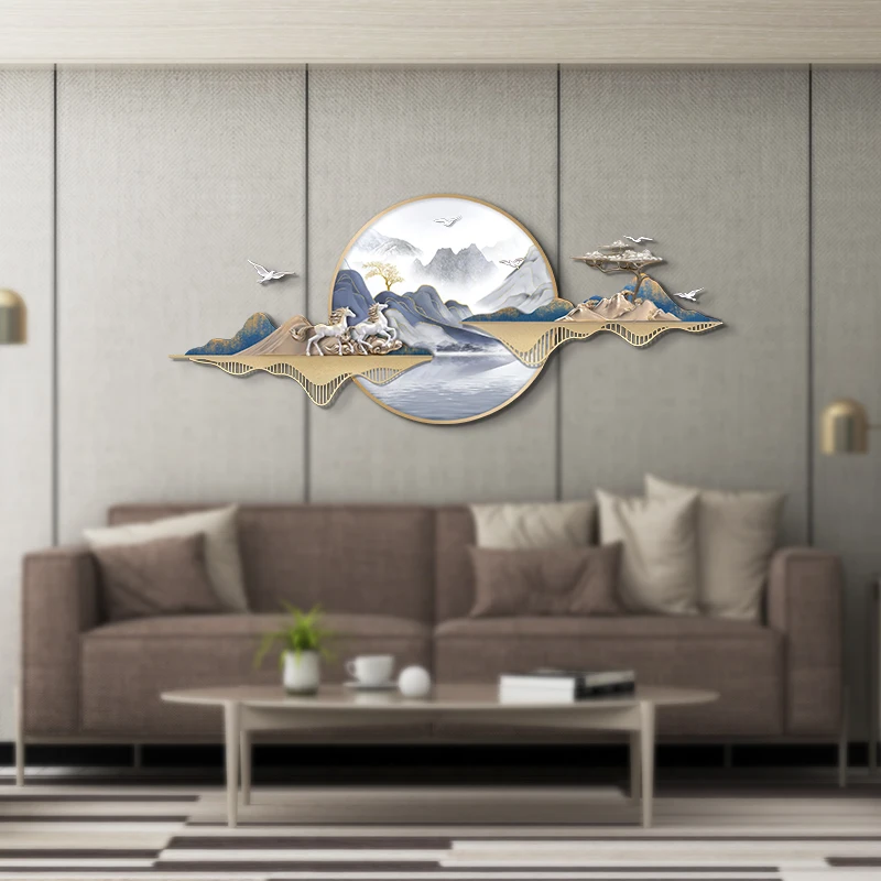 Iron Metal Decoration Items Gloden Metal Horse 3D Wall Art Hangings for Living Room Wall Decoration Home