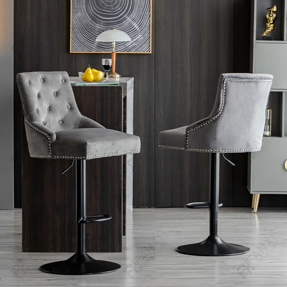 Living room furniture swivel gold metal modern leather velvet kitchen adjustable bar stool chair luxury bar chairs bar stool