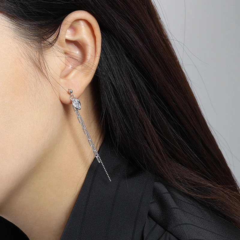 Wuqie Elegant Design 925 Sliver Earrings Charm Heart Coin Beaded Tassels and Link Chain Drop Earrings Jewelry