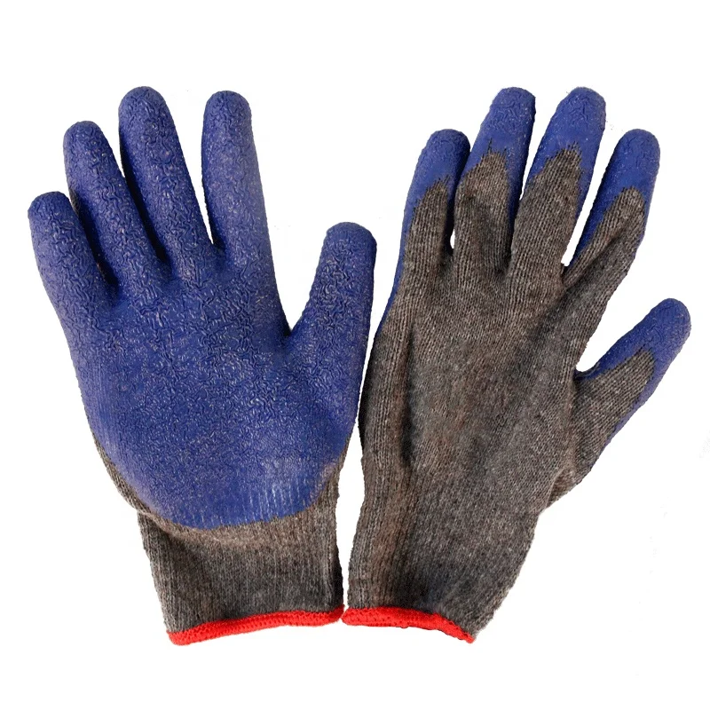 Синий морщинка 13 калибровочных хлопка лайнера механические перчатки рабочие перчатки с латексным покрытием