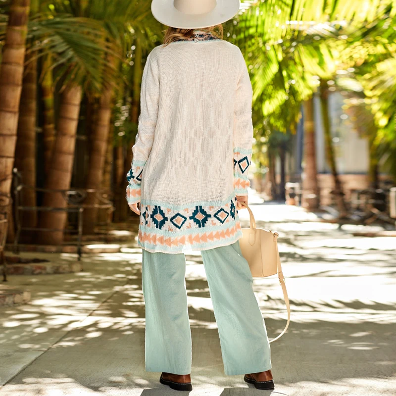 Fall Winter Clothing Ladies Casual Outwear Vintage Solid Open Front Buttons Long Women Sweater Cardigan