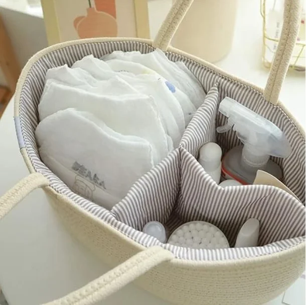 Cotton Rope Portable Diaper Organizer with Removable Inserts Nappy Caddy  Storage Basket
