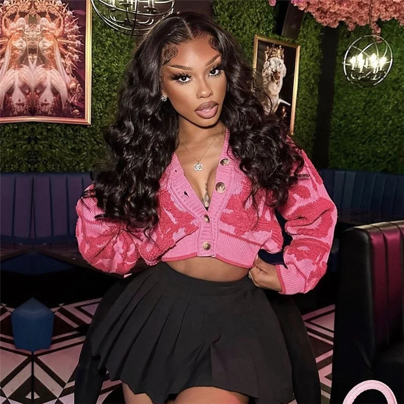 2023 New Arrival Fall Knitted Outfits Women Boutique Clothing Knit Pink Long Sleeve Button V Neck Cardigan Sweater Top