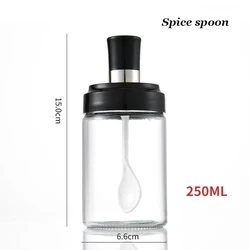 8 OZ Transparent glass seasoning jar with integrated spoon and lid for household use