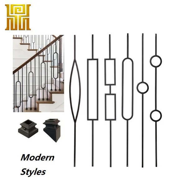 Modern Satin-Finished Wrought Iron Stair Balusters Square Tube Hollow Bar Fence Panel Steel for Balcony Villa Railings