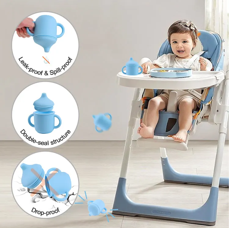 Oem Portable Children Infant Baby Sippy Cup Foodgrade Bpa-free Reusable No Spill Silicone Baby Drinking Cup Baby Cup With Straw