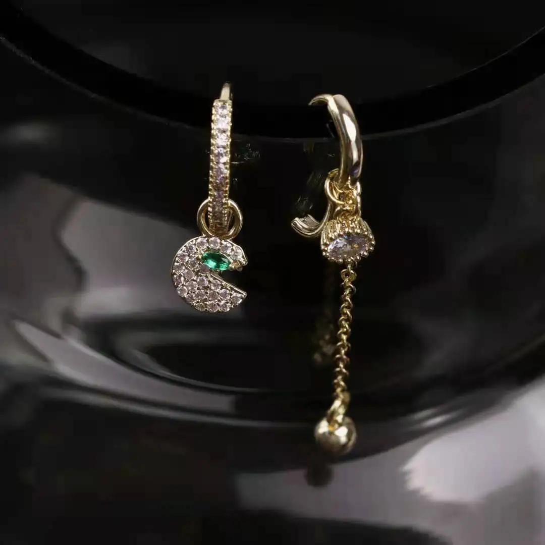 wholesale mixed designed zirconia jewelry 2021 earrings set stainless steel asymmetric earrings