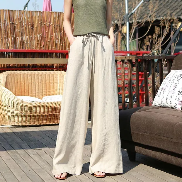 Wholesale custom Manufacturer Ladies Long Loose Linen Pants For Women Clothes