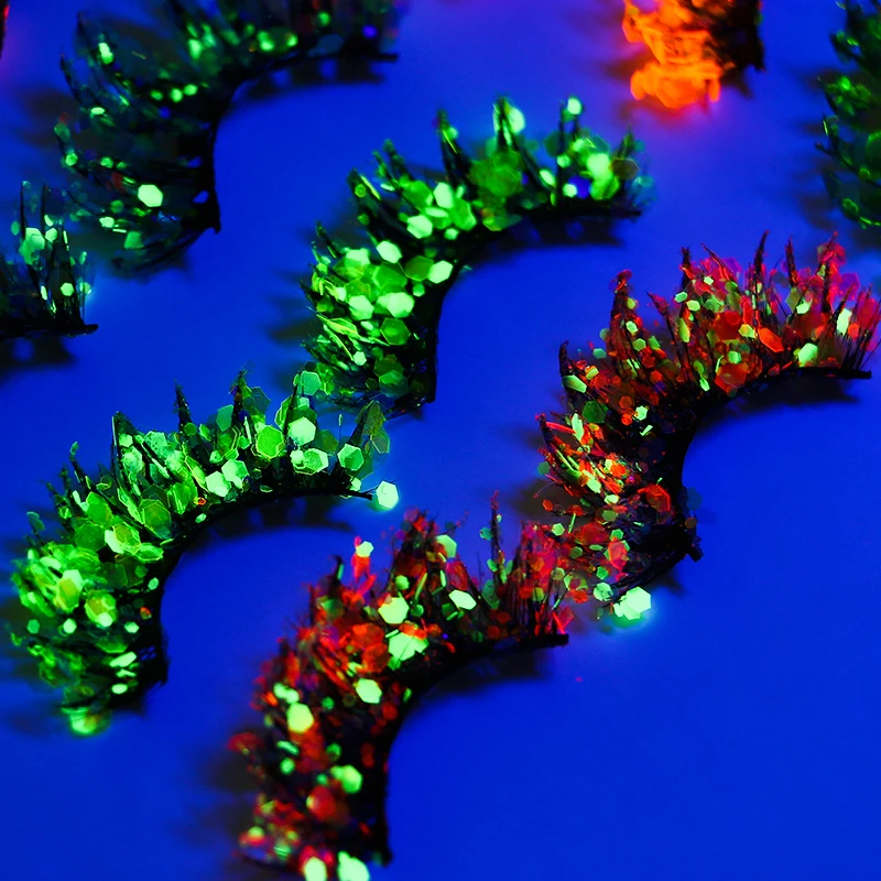 Halloween Lashes 6 Pairs Long Thick Colorful Tinsel Eyelashes Rainbow Falsies for Halloween Party Circus Dance Dress Costumes