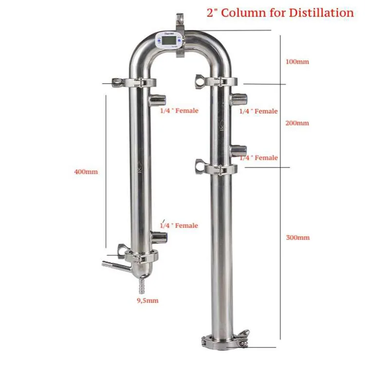 Sanitary SS Distilling Reflux column with inner tube for heat exchanger