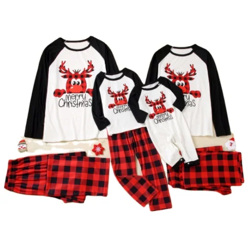 2021 hot sale red full print deer lovely Merry Christmas matching family pajamas sets  Christmas pajamas cotton pajamas sets
