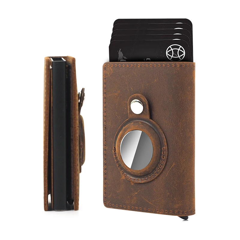 Смарт-кошелек мужской минималистичный тонкий держатель для кредитных карт Airtag из натуральной кожи RFID