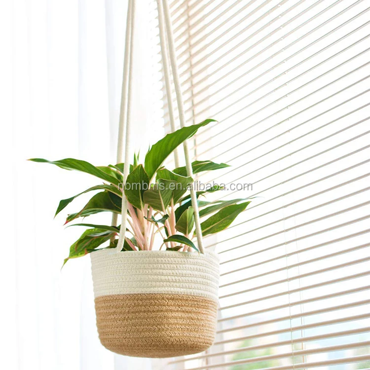 QJMAX  Cotton Rope Hanging Planter Woven Plant Basket Indoor Storage Organizer Home Decor