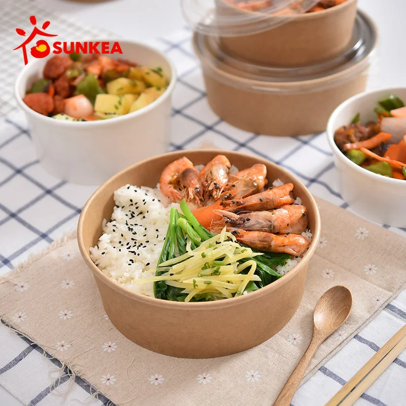 ODM/OEM Emballages Alimentaires Round Brown Biodegradable Eco-Friendly Take Away Salad Fast Kraft Paper Packaging Bowl