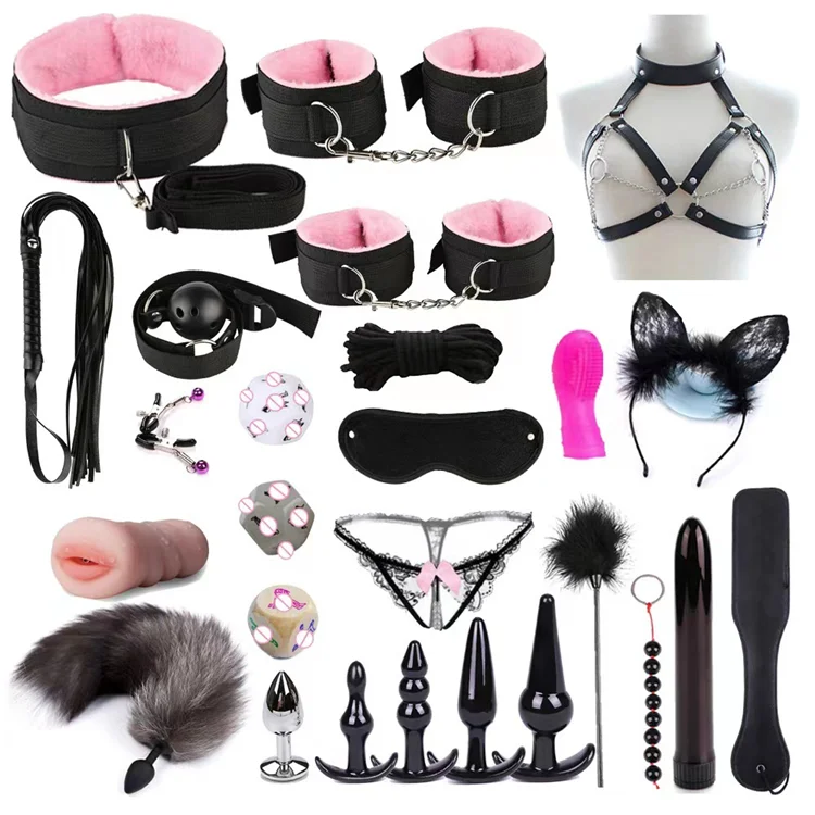 26pcs/kits BDSM Bondage Set With Sex Toys Japanese Bondage Suit Adult SM Bodysuit Novelty Games