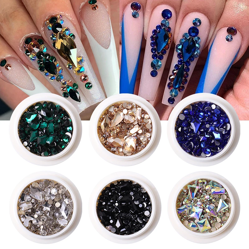 16 Colors 3D Love drop rectangle round oval diamond nail glass rhinestones flat back