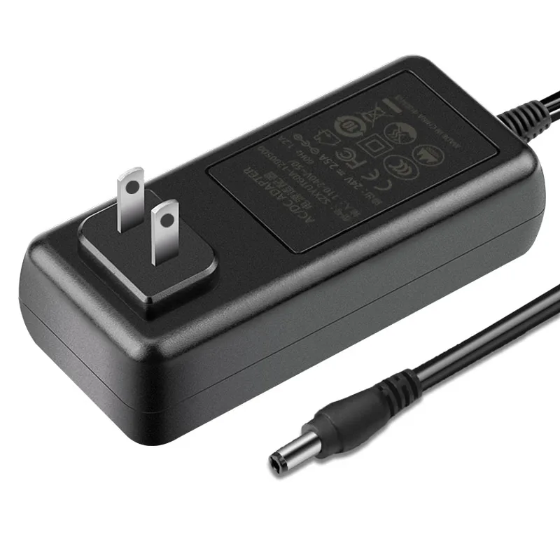 Chinese Supplier 60W US Plug Universal Power Adapter CE FCC ROHS Safety Mark 24v 2.5a Power Supply Adapter