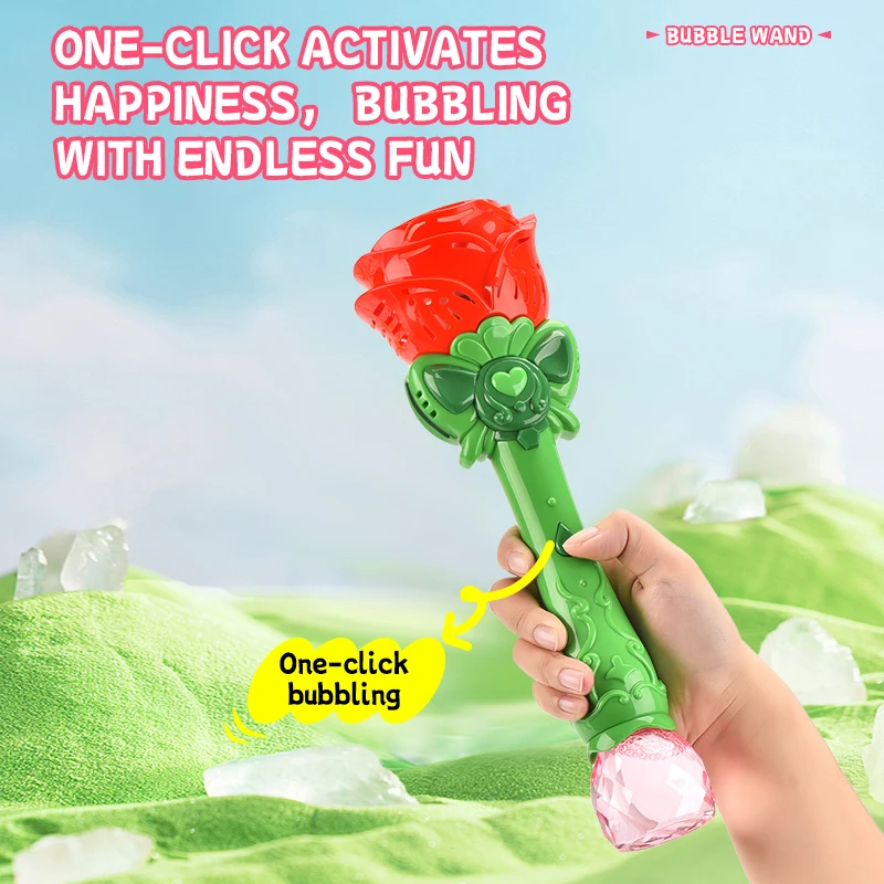 outdoor games electric automatic bubble machine red rose flower bubble wand soap blower light music bubble stick toys
