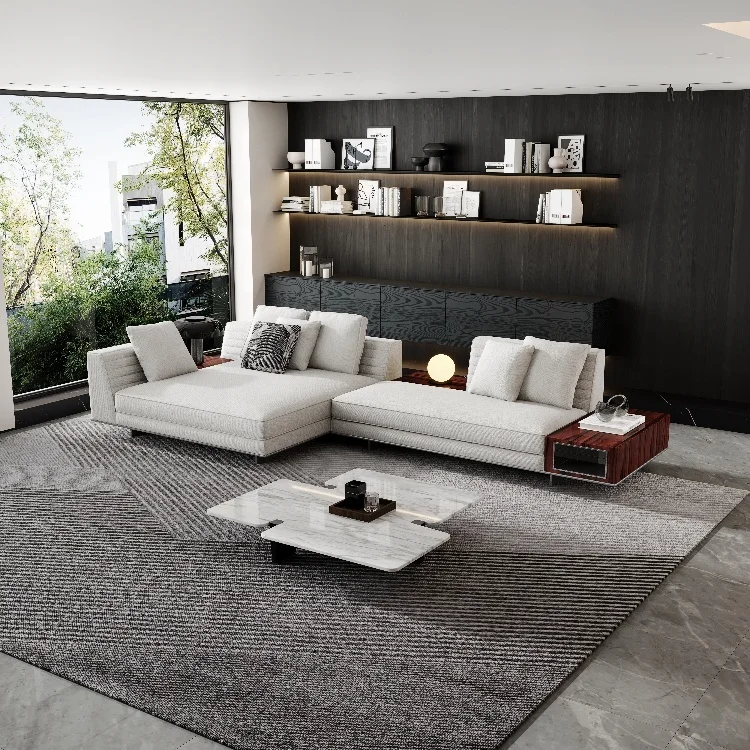 Modern Minimalist Designer Living Room Sofa for Large Families Light Luxury for Villa Large Size Fabric Corner Sofa Ste