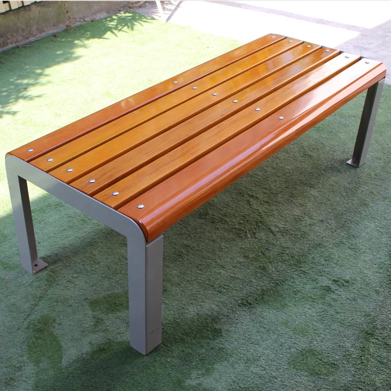 Metal frame and solid timber wood outside garden and park seat natural hard wood outdoor picnic bench