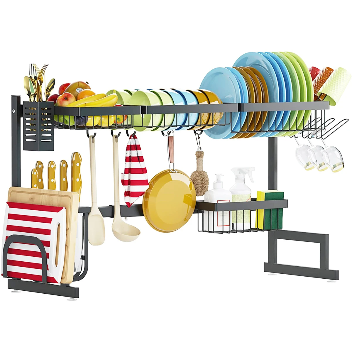 2 tier stainless steel dish drying rack shelf kitchenware storage holder kitchen over the sink cabinet dish drain rack