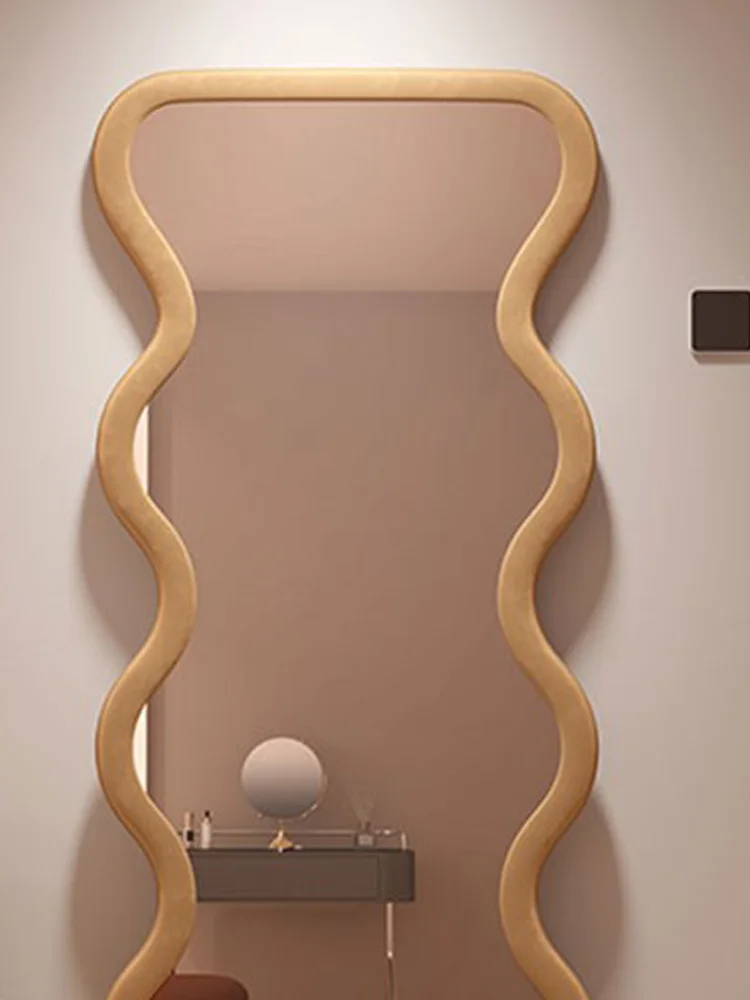 Hot sale  Ins Wave Shape Plastic Frame Bedroom Full Length Mirror Cafe Living Room Long Decorative Standing Mirror