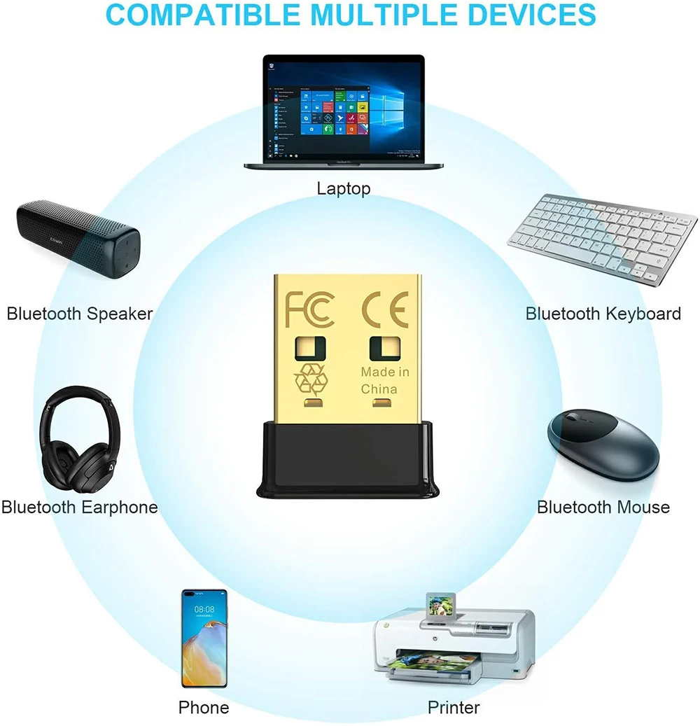 1Mii BT 5.0 USB Dongle Dual Mode+EDR Support Windows10/8.1/7 Connect 7devices to PC Provides Free Driver for Headset/Lap/Speaker
