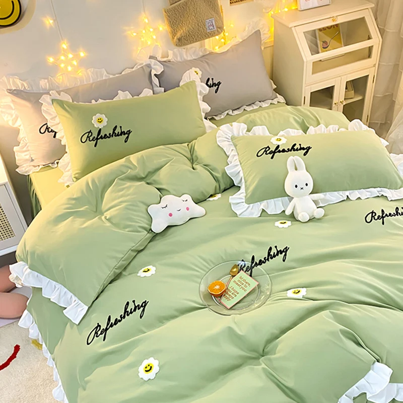 SUREWALHOME Four Piece Set Cute Bedding 4 Pieces Quilt Cover Bed European Style High Grade Bed Sheet Embroidered