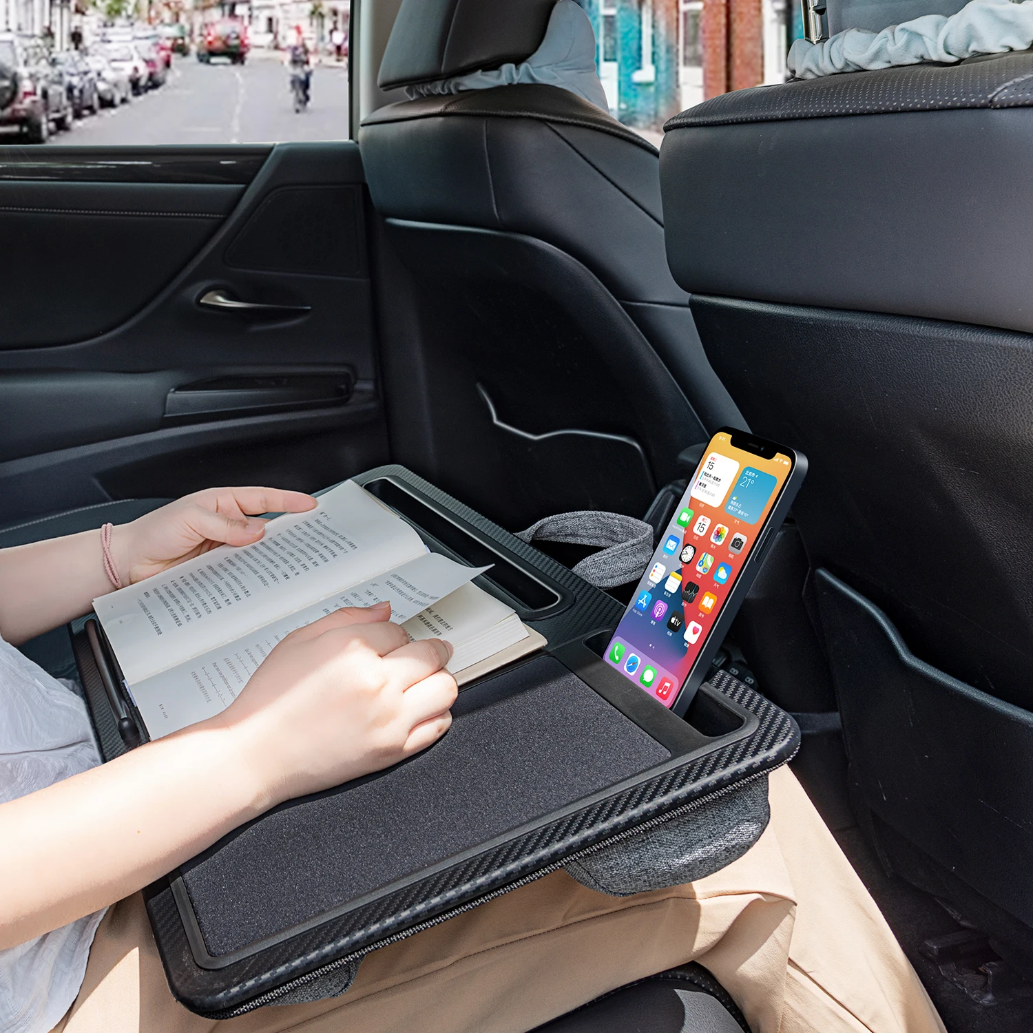 2022 Hot Sale Home Office Laptop Stand with Mouse Pad and Phone Holder Lap Tray Carbon Black Bed Table Stand Holder