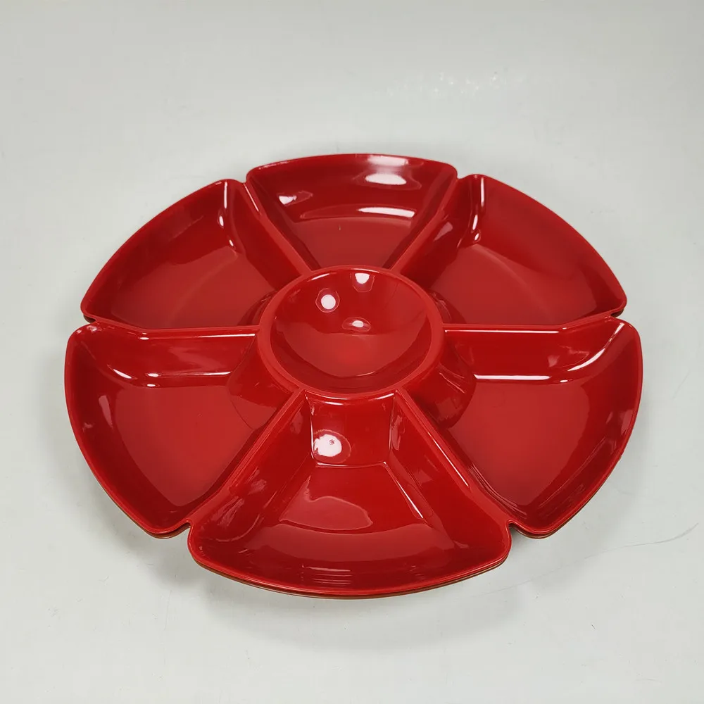 6 Pcs Plastic Divided Serving Trays with  Compartments Round Appetizer Tray Snacks Serving Dish Food Serving Dip Platter