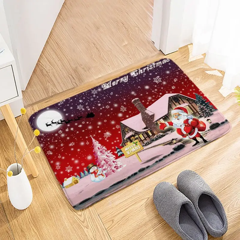 New Christmas series flannel printed mat bathroom absorbent anti slip carpet floor mat