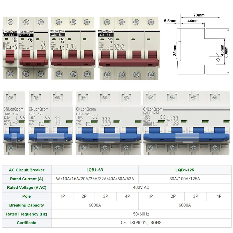 CNLonQcom Best Price AC Circuit Breaker 16A 20A 32A MCB 4P Air Switch with overload and short circuit protection For Household