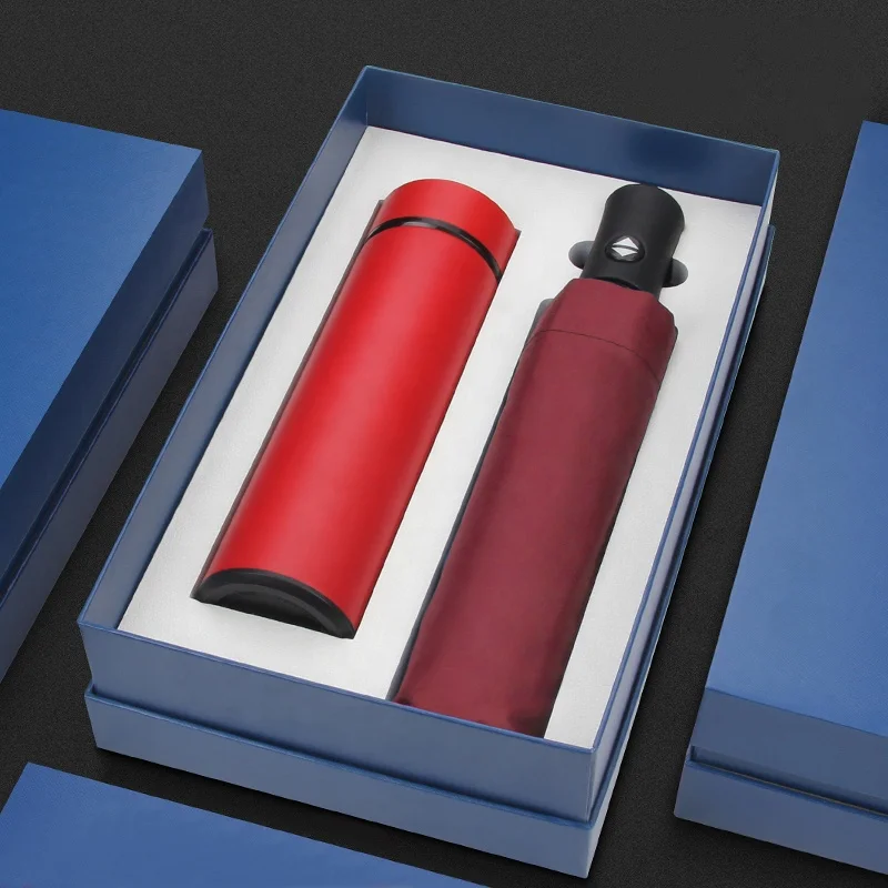 Hot selling luxury personalized valentine gifts for men customized thermos cup with umbrella corporate business gift sets