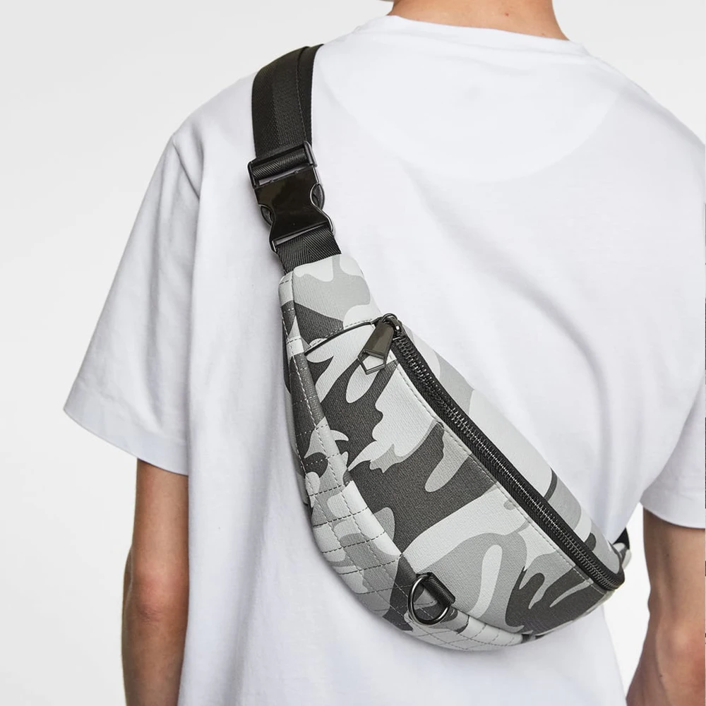 Custom Camo Printed  Faux Leather Fannypack PU Mens Casual Waist Belt Bag Fanny Pack For Man